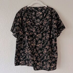 SHEIN Black Floral Print Blouse (Size XL)